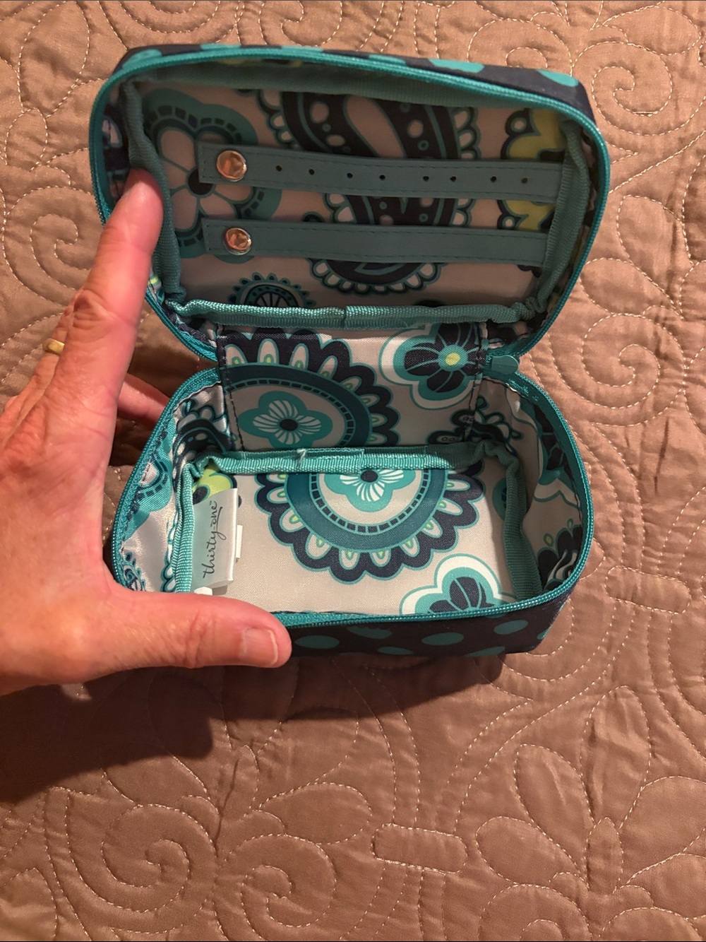 thirty-one Teal Floral Pattern Travel Jewelry Case